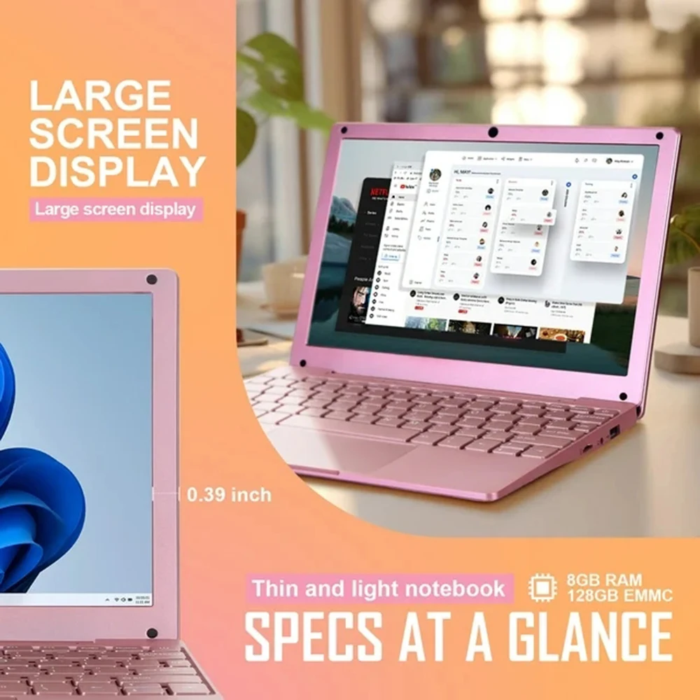 New 10.1 inch Notebook Computer Windows 11 Laptop Intel Celeron N4020 Learning Laptop Netbook for Kids Men Women (8GB/128GB) 6