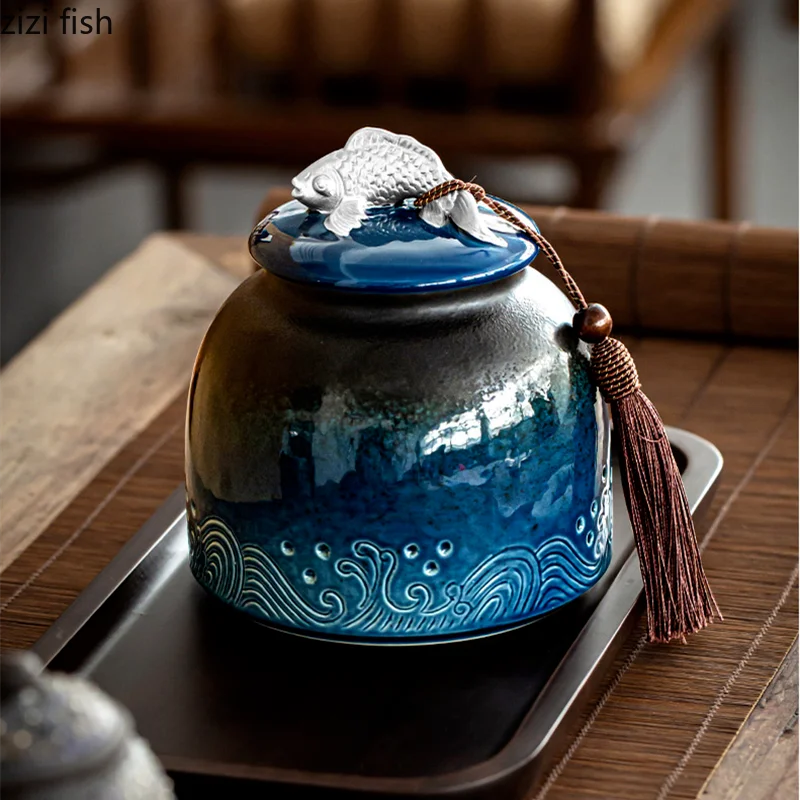 NOLITOY Boîte à Thé En Porcelaine Bleue Et Blanche Bonbonnière En Céramique  Sachets De Thé Chinois Bocal De Conservation Des Aliments En Céramique