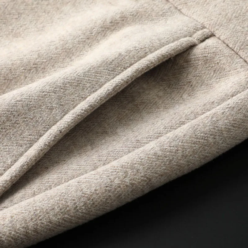 Light luxury khaki deep winter thick casual business pants men's small straight slim men's wool pants 5