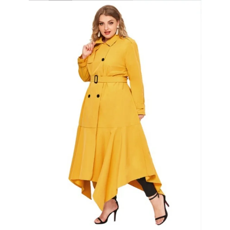 2023 New Women Fashion Large Size Solid Color Long Trench Coat Double Breasted Irregular Female Outwear Casual All-match Outcoat