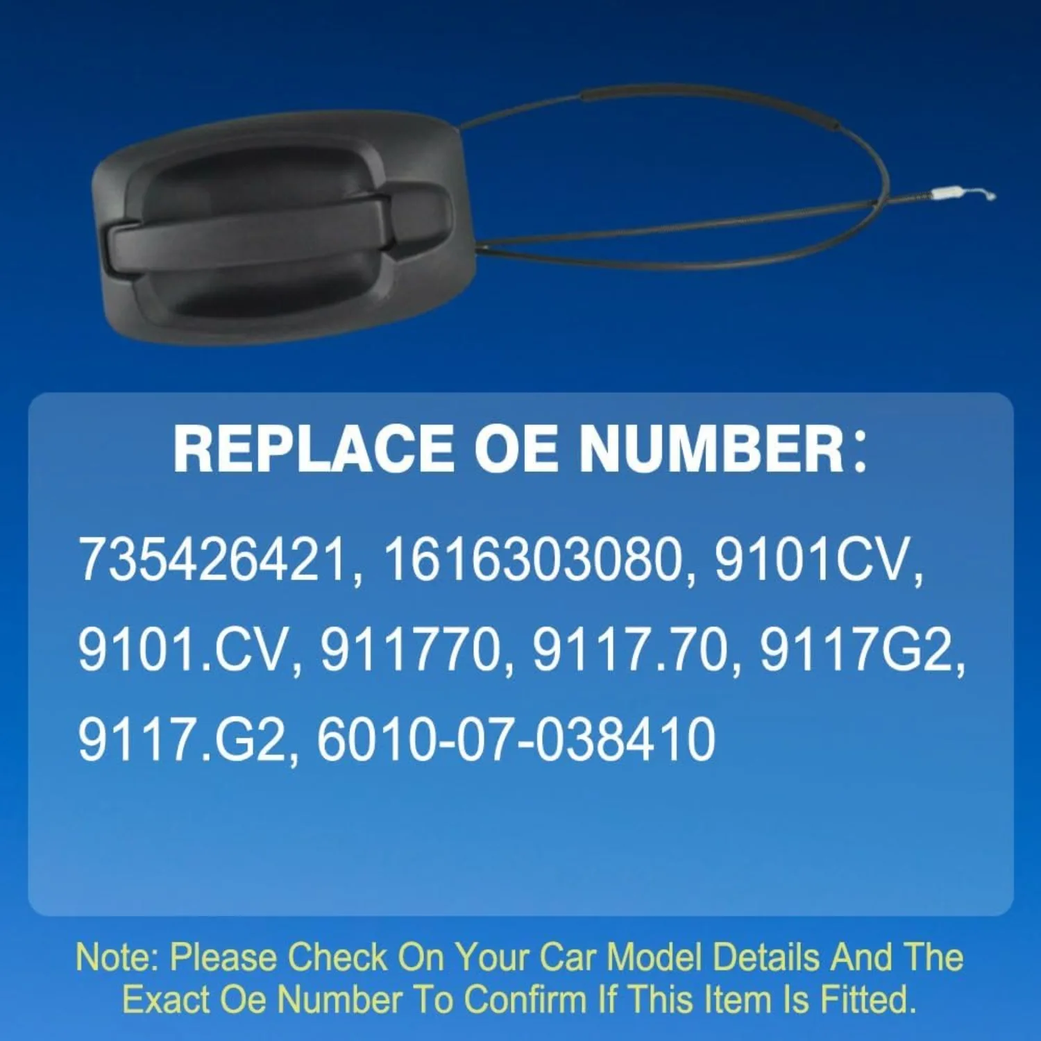 OE    735426421, 1616303080, 9101CV, 케이블이 있는 후면 슬라이딩 도어 핸들, 푸조 박서 2006-2021용 외부 핸들