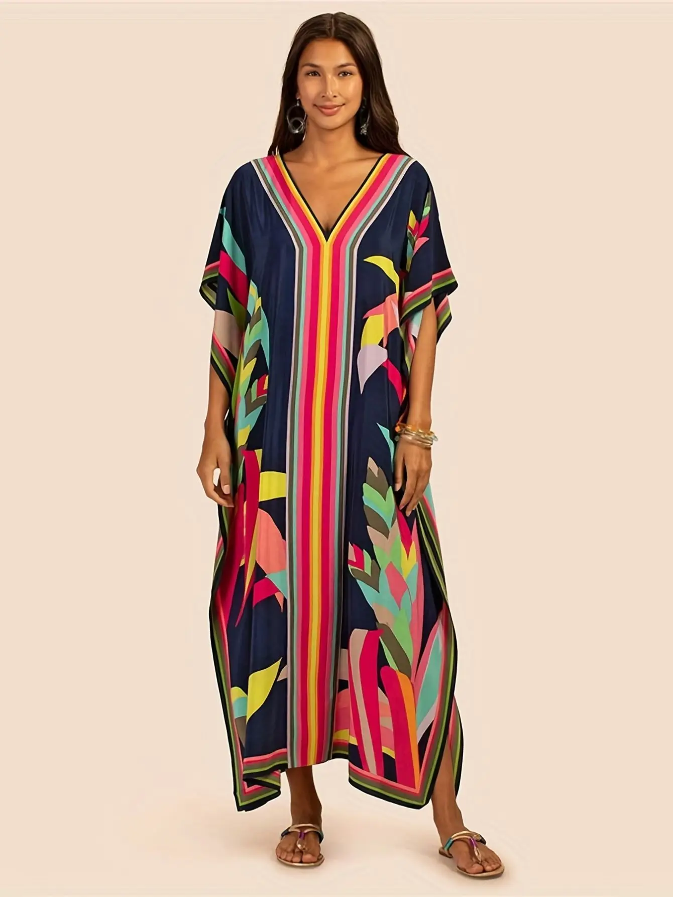 Kaftan Dresses for Women Plus Size Bathing Suit Cover up Vneck Batwing Dress Loose fit Moroccan Caftan mumu Dresses 1