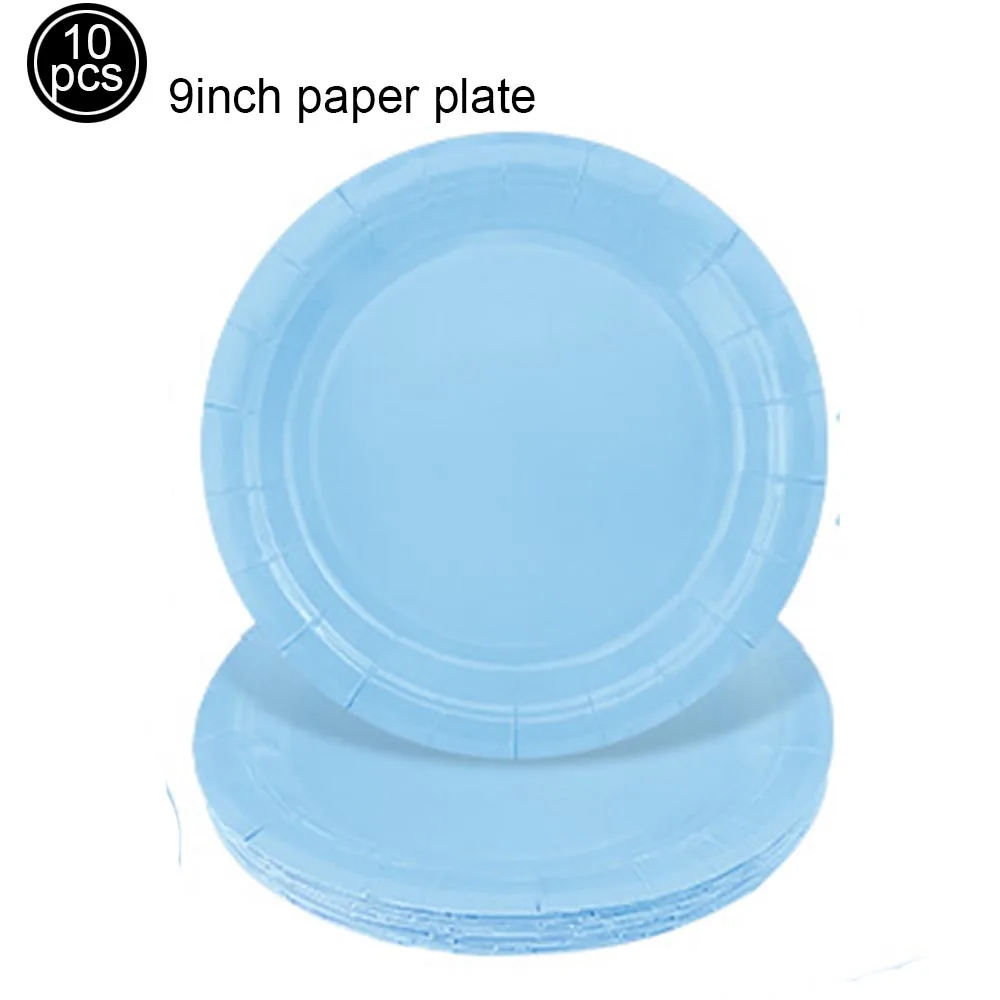 Light Blue Party Supplies Set: Disposable Plates, Cups, Tablecloth, Balloons & Foil Curtain for Baby Shower or Boy's Birthday Decor