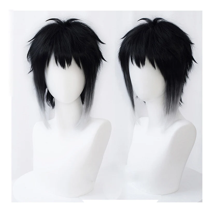 

Bungo Bungou Stray Dogs Ryunosuke Akutagawa Short Black With White Wig Heat Resistant Hair Cosplay Costume Wigs + Wig Cap