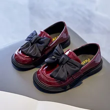 

Children Leather Shoes 2022 Spring Girls Bow Korean Style Princess Mary Janes Kids Soft Flat Black School Moccasin Shoes Glossy