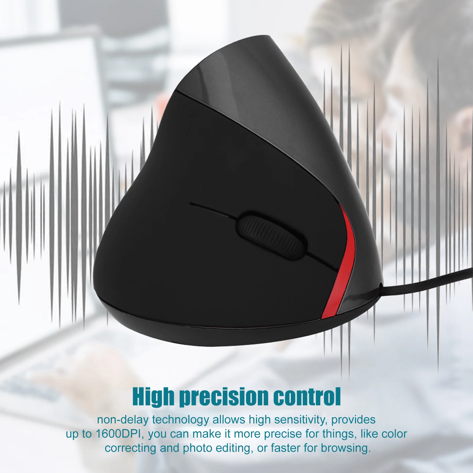 USB Vertical Wired Mouse 1600DPI Ergonomic Design Wrist Rest Gaming For PC Laptop