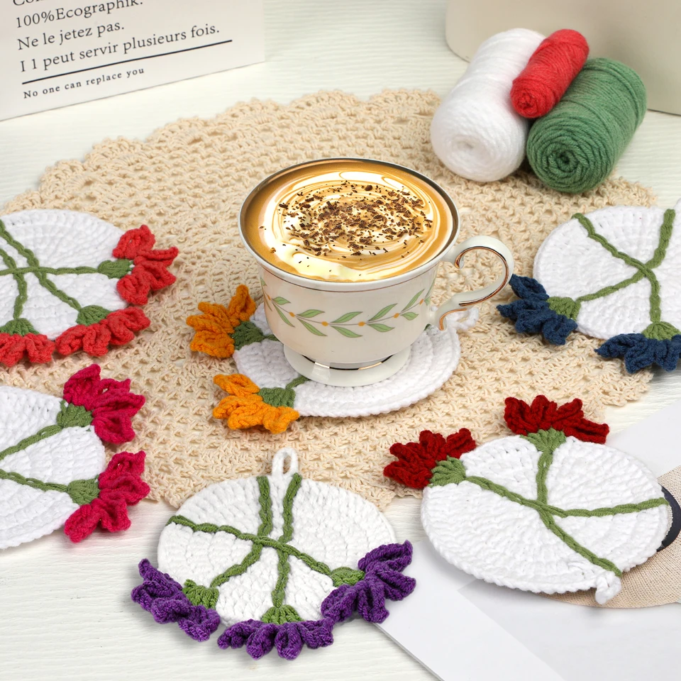 Crochet Kit Crochet Hooks Crochet Needles KRABALL Coaster Crochet Kit for Beginners With Instruction Knitting Yarn Thread Needles Hook Easy Knit Accessories Set DIY Craft