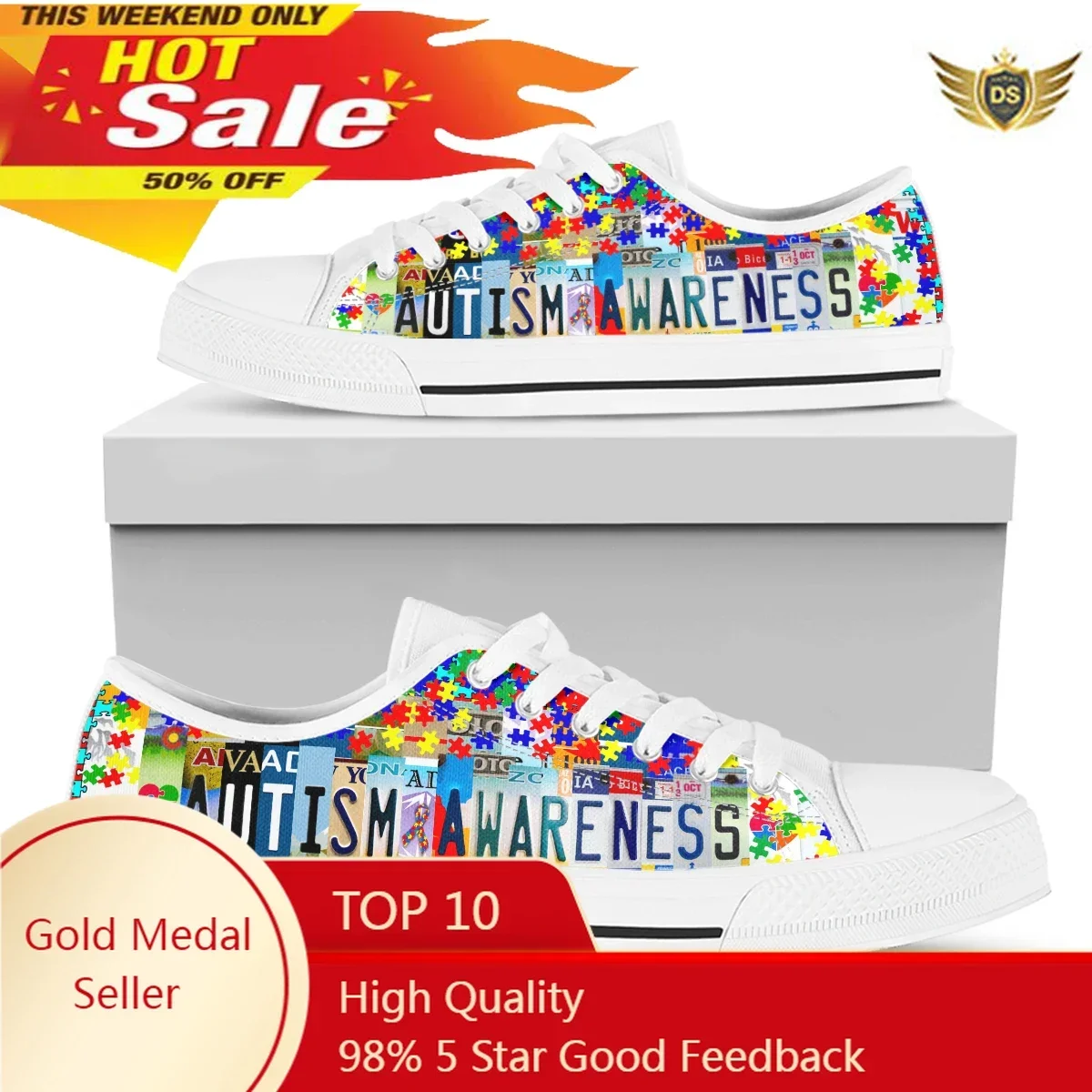 Autism Awareness Women Canvas Shoes Colorful Casual Canvas Shoes Women Fashion Student Sneakers Non-slip Comfortable Shoes