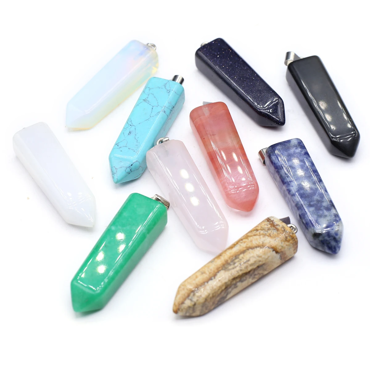 10PCS Natural Semiprecious Stone Sodalite Turquoise Opal Quadrilateral Pendant Jewelry Making DIY Necklace Accessories Gift