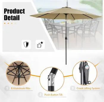 5-Piece Metal Outdoor Patio Furniture Outdoor Dining Set with Brown Umbrella, 4 Metal Swivel Chairs and Square Dining Table 6