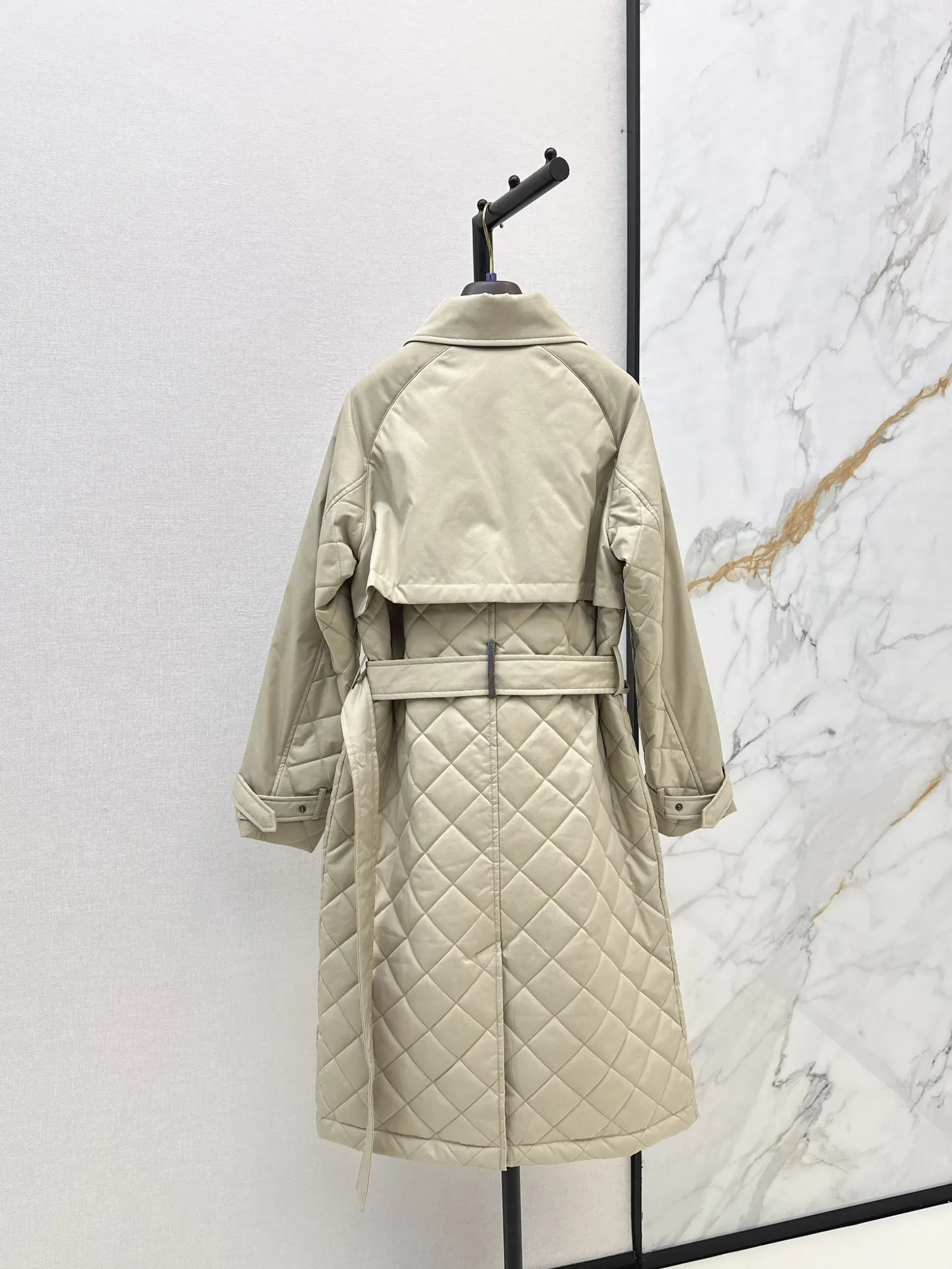 Highqualityautumnandwinternylondiamondmeshlapelcottoncoat