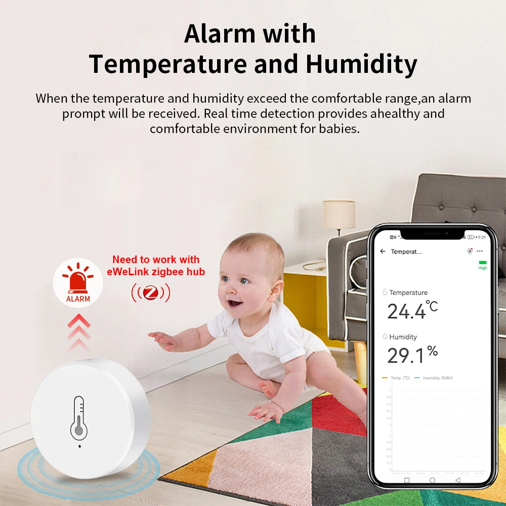 Haozee Ewelink Zigbee 3.0 Temperature And Humidity Sensor Remote Monitor Battery