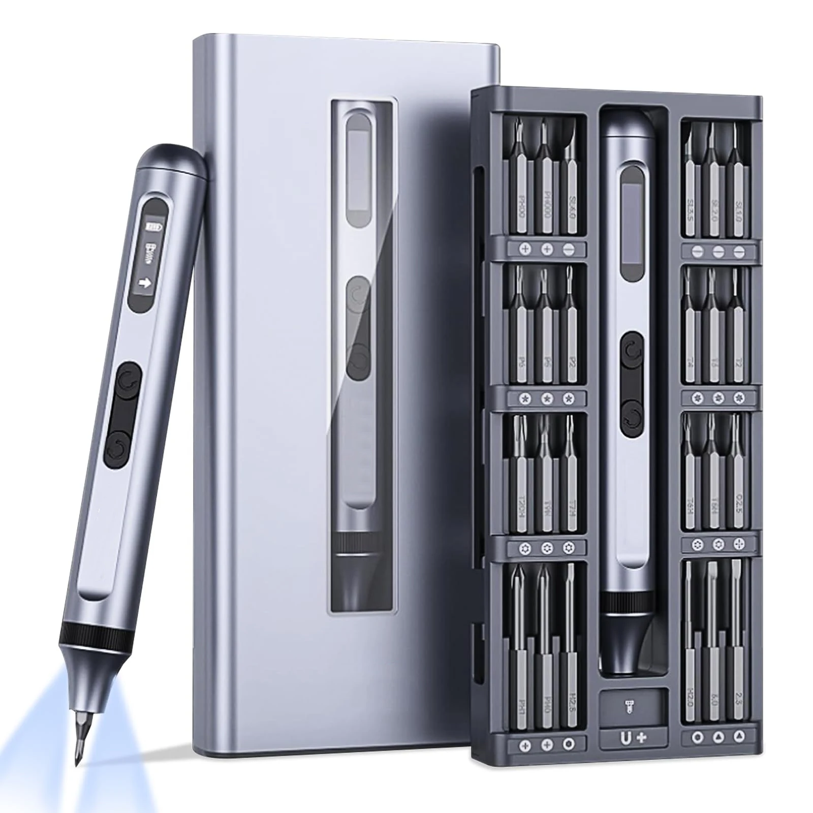 3.7V Mini Electric Screwdriver Set – LED Display, 5 Torque Levels, 64 Magnetic Bits, Portable Repair Kit