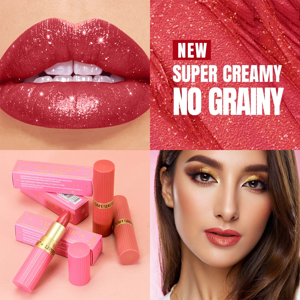 Diamond Glitter Lip Stick Waterproof Lasting Pearlescent Metallic Lip Balm Brown Lipgloss Women Lips Gloss Makeup Cosmetics_voghion.com