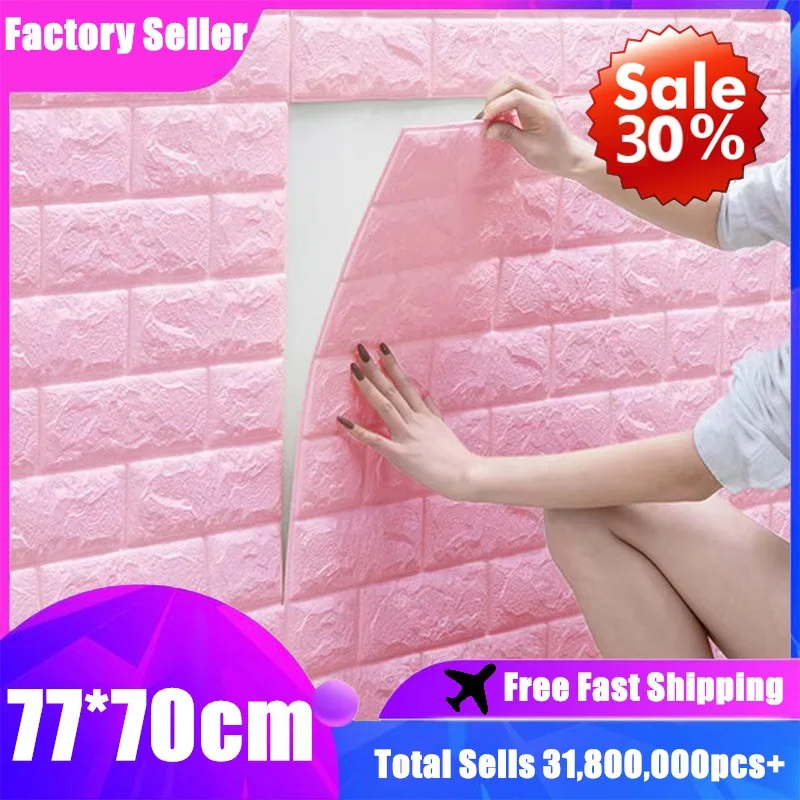 Pink Child Kids Protect 3D Soft DIY Wallpaper Wall Sticker Foam Brick Purple Cartoon Cute Living Bedroom Decor Self Adhesive