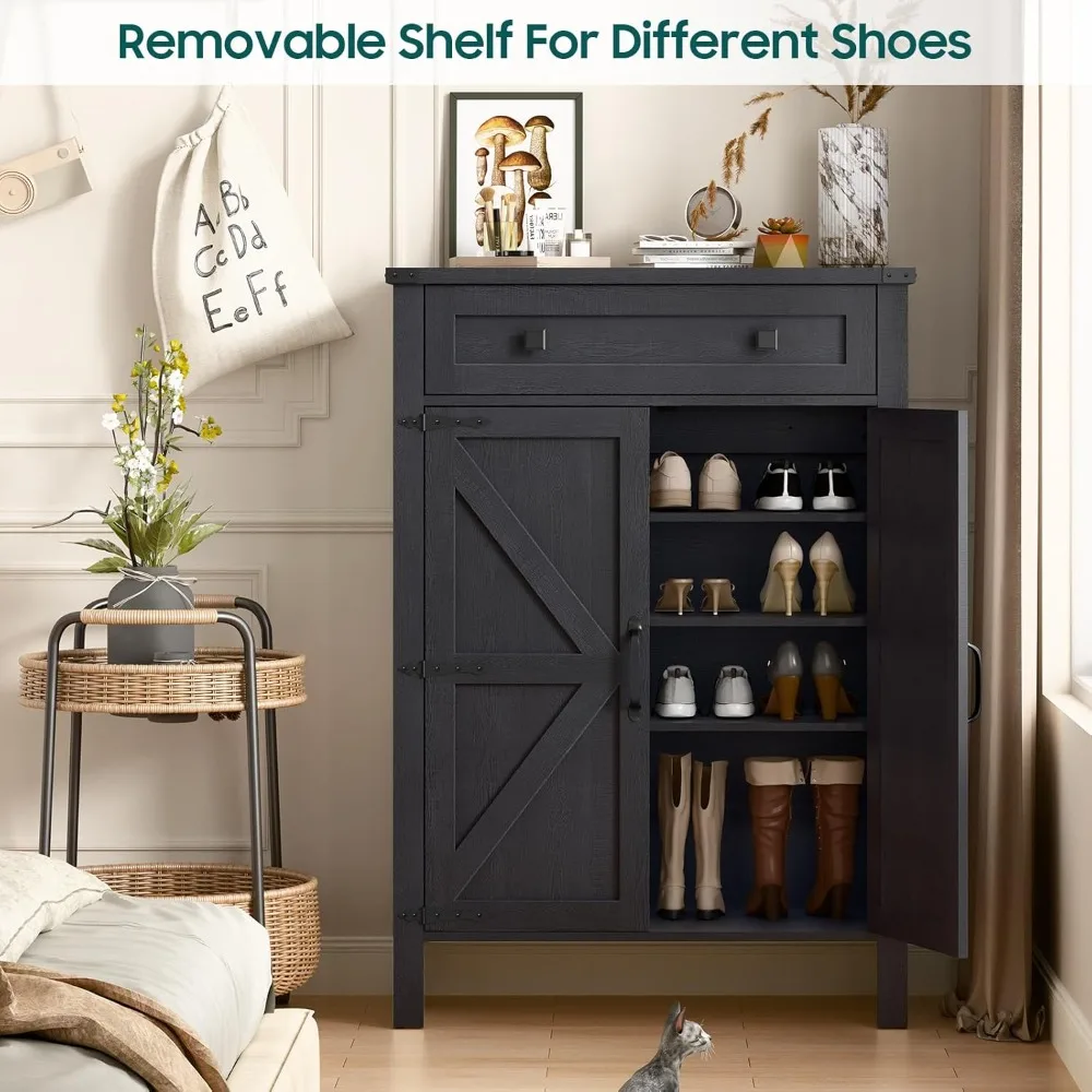 5-Tier Wooden Shoe Cabinet with Adjustable Shelves & Drawer, Farmhouse Style Storage Organizer for Entryway, Hallway