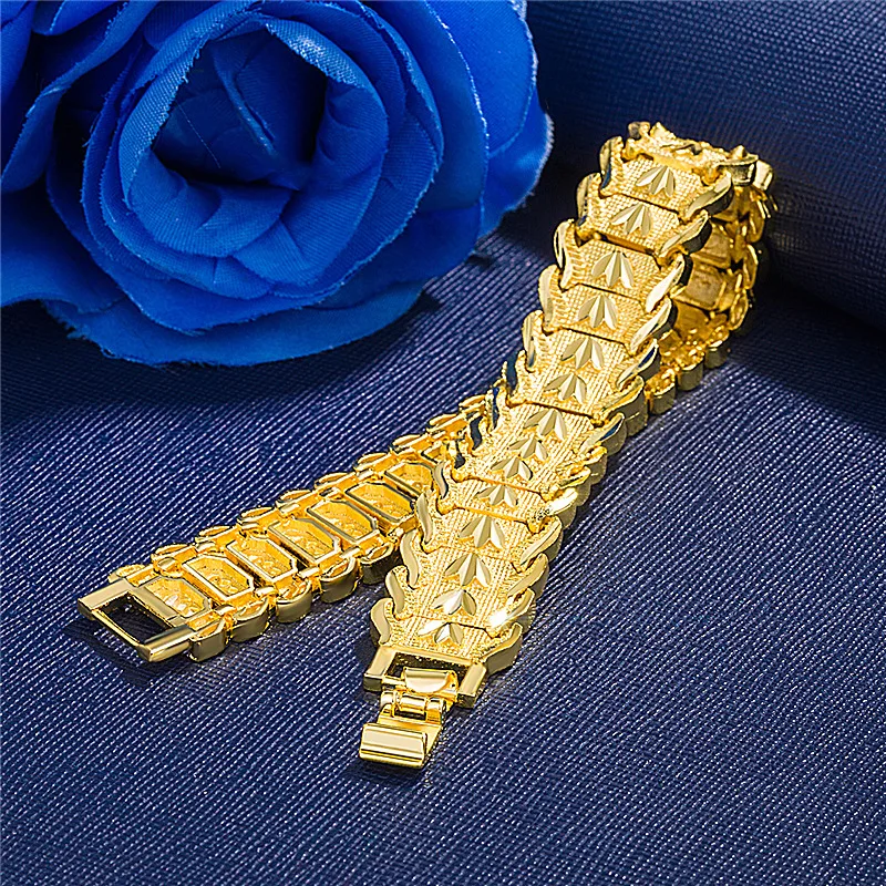21cm Retro Fashion European Coin Gold-plated Jewelry Copper Plating 24K Gold Men's Wide Version Bracelet Watch Chain