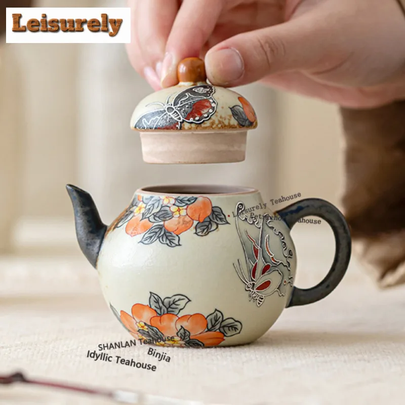 150ML Caramel Glaze Peach Butterfly Ruyi Teapot Aesthetic Tea Infuser Pot Tea Soaking Kettle With Ball Hole Teaware Craft Gift