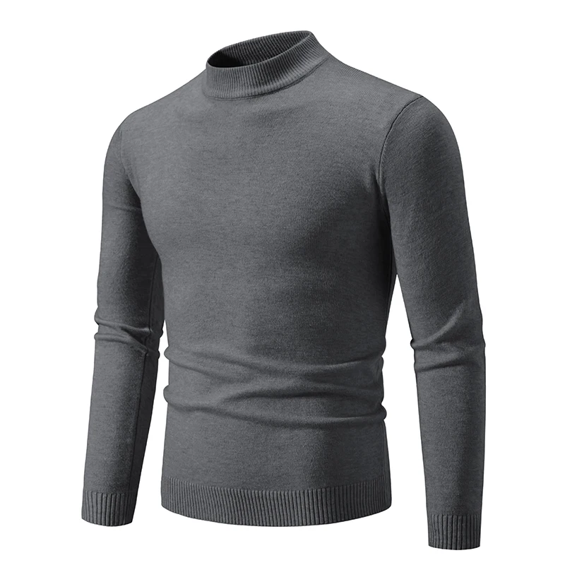 Autumn New Sweater Men's Half High Neck Basic Solid Color Casual Versatile Round Neck Knit with Slim Fit Elastic Sweater Inside 3