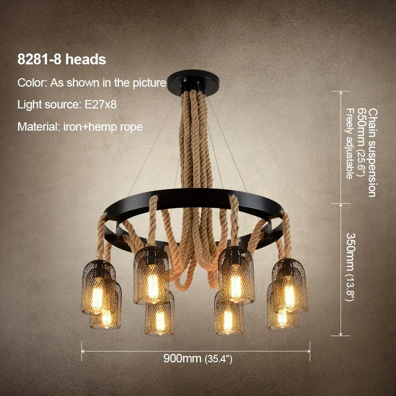 ANITA アメリカンスタイル レトロ麻ロープシャンデリア ノスタルジック