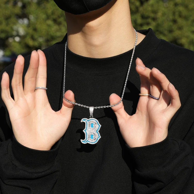 Hip Hop 3A+ CZ Stone Paved Bling Iced Out luminous Letter B