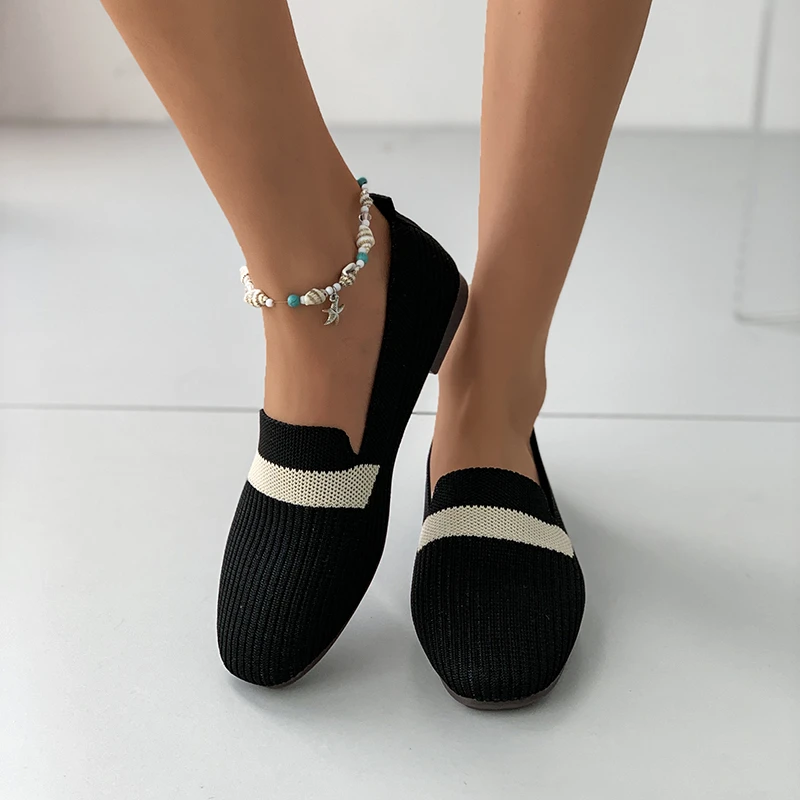 

Новинка 2024, лаконичные вязаные туфли без шнуровки на плоской подошве, женская повседневная обувь, лоферы с широкой посадкой, женские мягкие эластичные Мокасины, модель 41 на каждый день