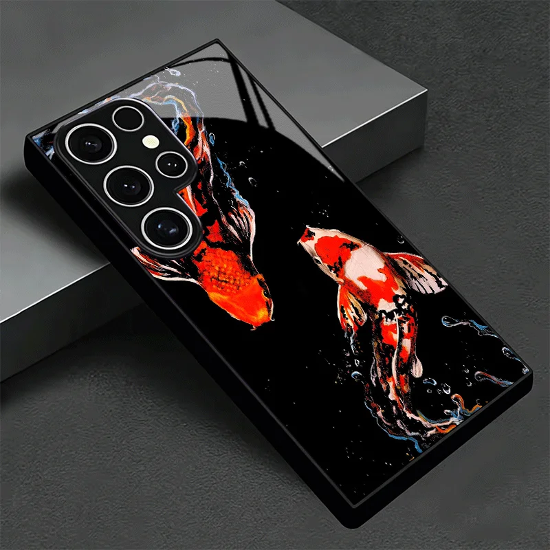 Golden Carp Lucky Koi Glass Phone Case - Shockproof Cover Shell