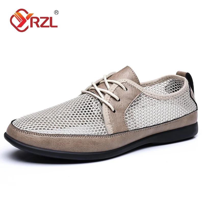 YRZL Mesh Loafers for Men Summer Lace Up Casual Walking Shoes Breathable Mens Loafers Outdoor Comfortable Driving Shoes for Men