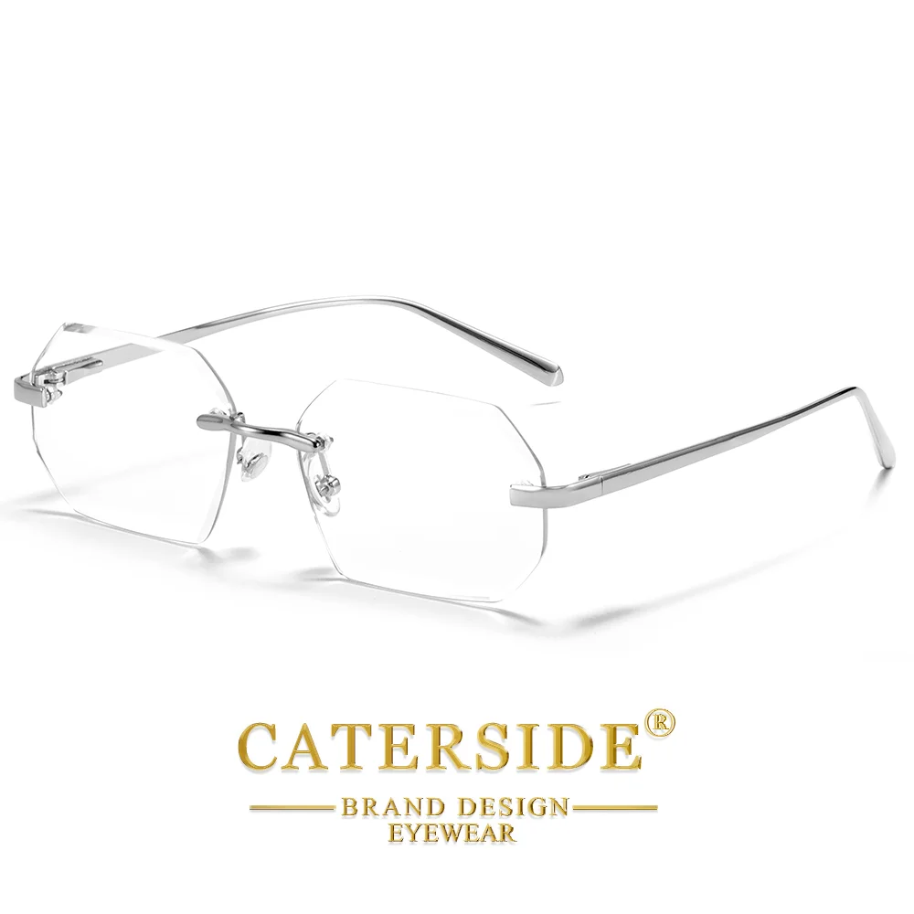 CATERSIDE Männer Rahmenlose Sonnenbrille Polygonale Linsen Metall Tempel Retro Personalisierte Design Brillen Festival Geschenk Gläser UV400 – Detail 12
