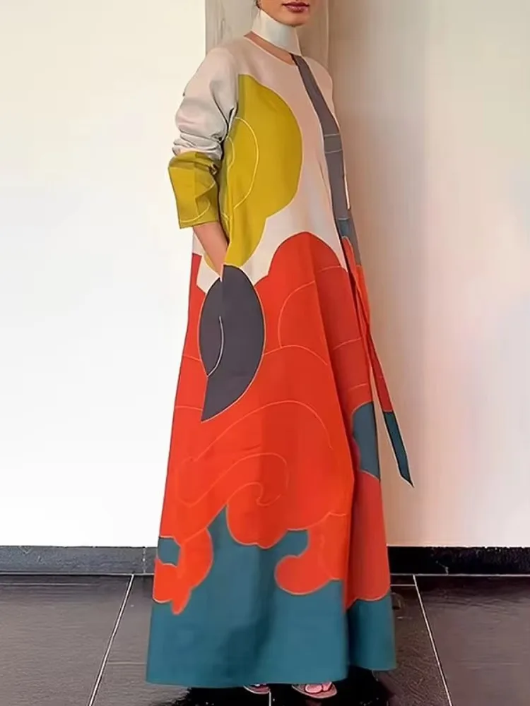 Freeacy 2025 فستان ربيعي أنيق للنساء بألوان متباين...