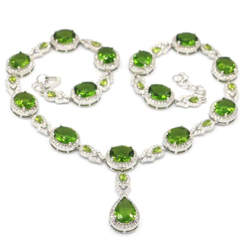 

53g 925 SOLID STERLING SILVER NECKLACE CHAIN Elegant Green Peridot Swiss Blue Topaz Aquamarine Tanzanite White CZ Woman's Gift