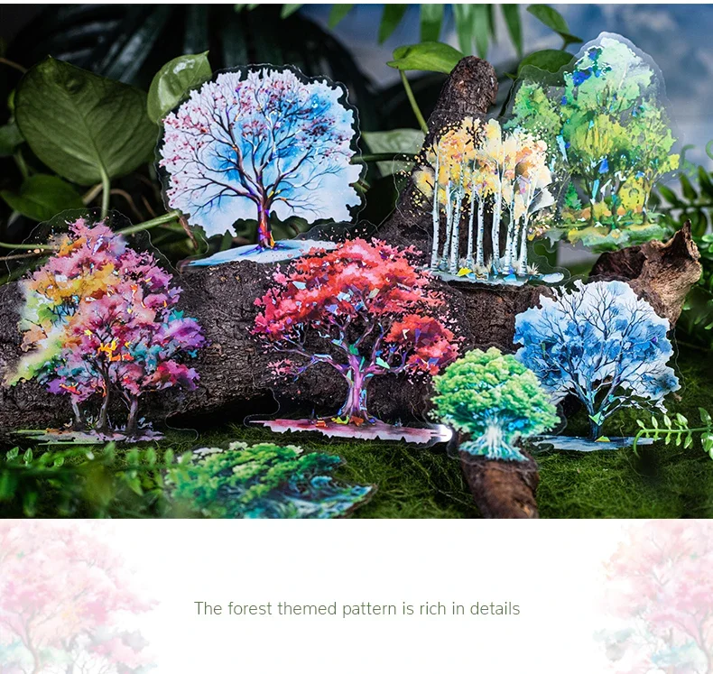 JIANWU 10 Sheets Tree Shadow Shakes Leaves Series Landscaping Shell Light PET Sticker Creative DIY Journal Collage Stationery