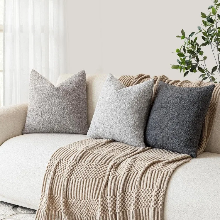 Description Picture 5 of itemSolid Boucle Throw Pillow Cover Ivory Grey Camel Puffy Soft Design Cushion Cover Texture Couch Pillow Case Cozy 18x18" 45x45cm