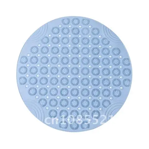 

Mat Bathroom Blue Anti-slip Sucker Round Silicone Rugs Bathing Soft Shower Carpet Solid Color Foot Massage Pad Bathtub Bath