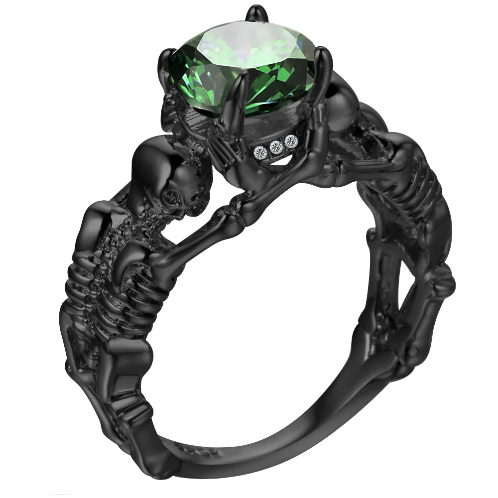 UFOORO Ghost Evil Skull Skeleton Ring Black Stone Punk Men Engagement Ring 5-12 Royal Blue Black Pink Green Men Jewelry