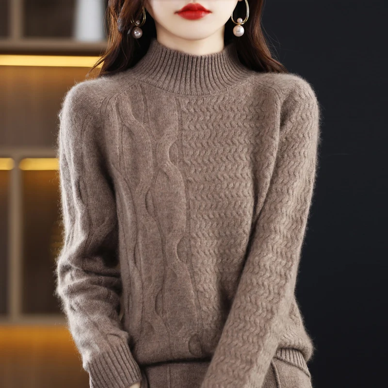 

Half-neck 100% pure sweater ladies autumn and winter new loose long-sleeved solid color thickened Joker knit bottoming shirt