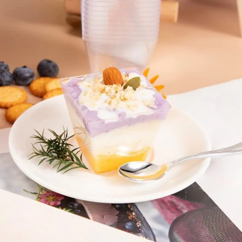Dessert Cups Plastic Dessert Cups 20/50PCS2OZ Transparent Dessert Cup Disposable Mini Trapezoidal Cup Restaurant Party Dessert Fruit Ice Cream Container