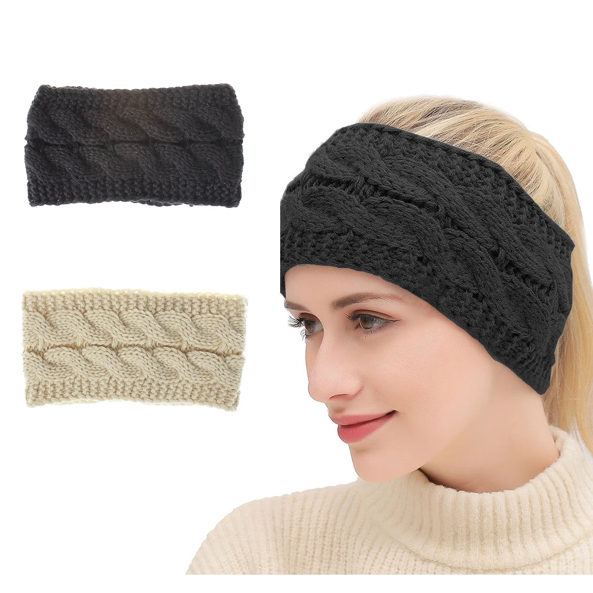 Ladies Knitted Wool Headband Warm Ear Protector Hair Accessories Can Be Used As Headband Headband 1 pair plush knitted wool winter gloves for men and women warmth short style fingerless women s gloves winter accessories