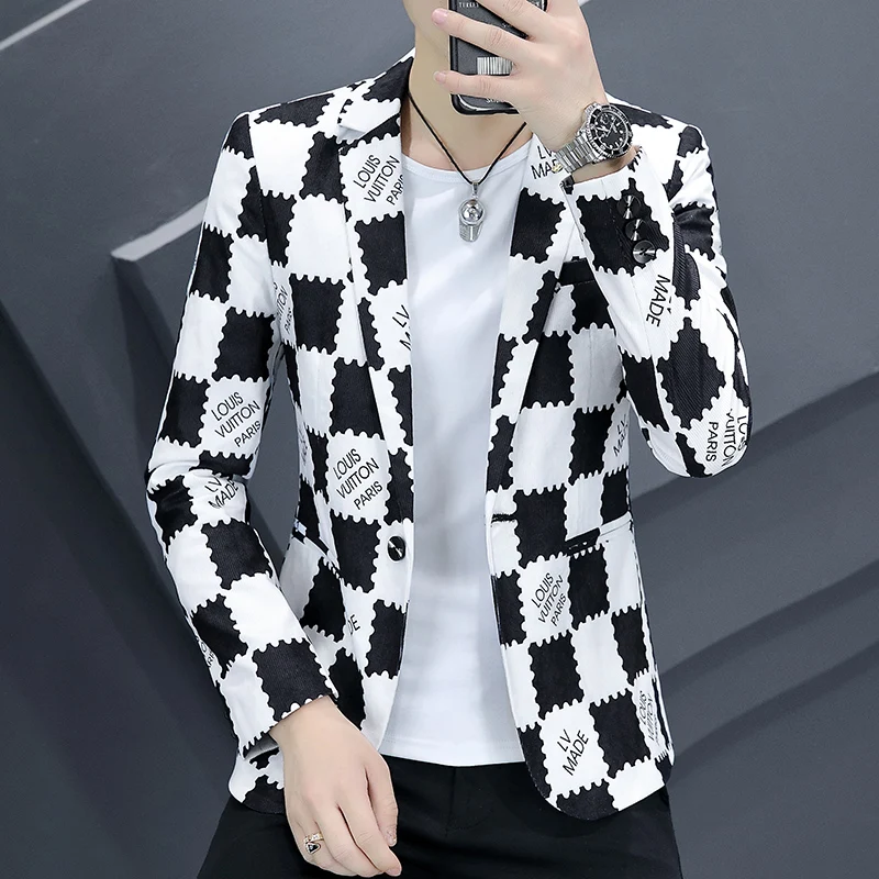 Blazer Men's Fashion Gentleman Business Outdoor Travel Letter Wedding Slim-fit Korean Fashion Handsome Teen Casual Blazer 5
