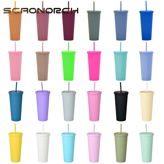 Double Layer Plastic Coffee Cup With Straw, Matte Finish, Portable Sports  Water Bottle, Candy Colors