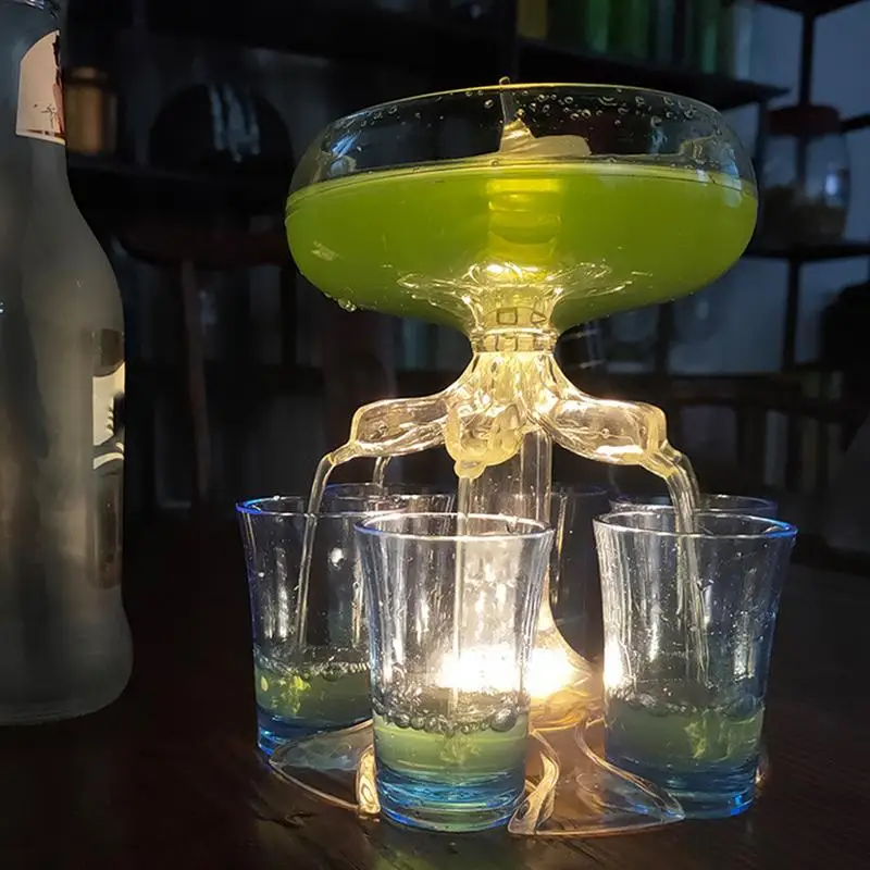 6 Shot Glass Dispenser Holder Liquor Dispenser gloowing Drinking Games Tools Party Liquor with brush bottle opener