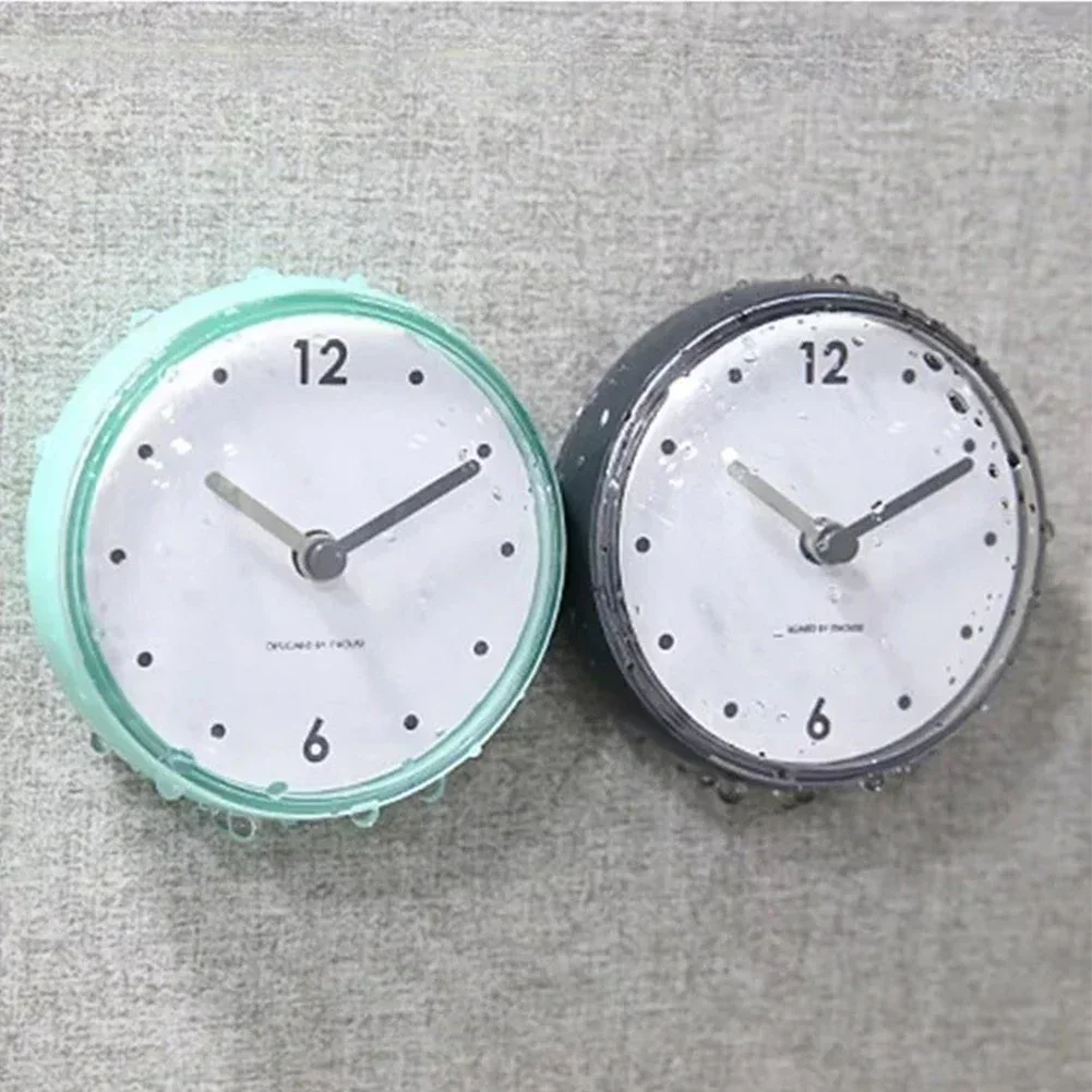 Shower Anti Fog Waterproof Mini Small Table Decoration Kitchen Living Bathroom Room Wall Clock Toilet Round Quartz Sucker 7cm 5