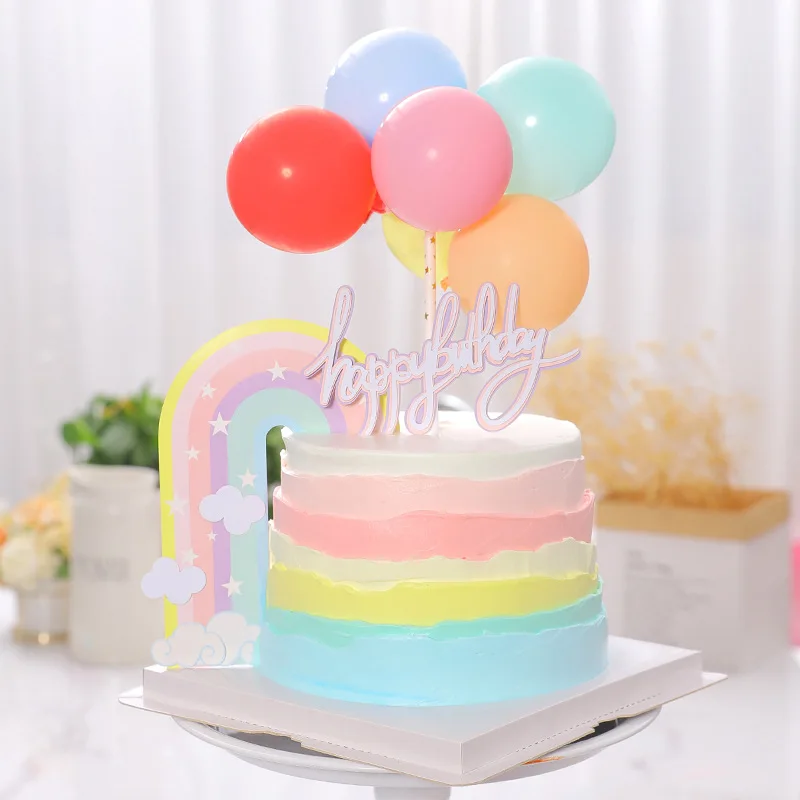 bodas cumpleaños Decoración para tarta de cumpleaños niños decoraciones para tartas de arcoíris banderas para tartas con forma de globo de arcoíris para niñas baby shower fiesta Pink 