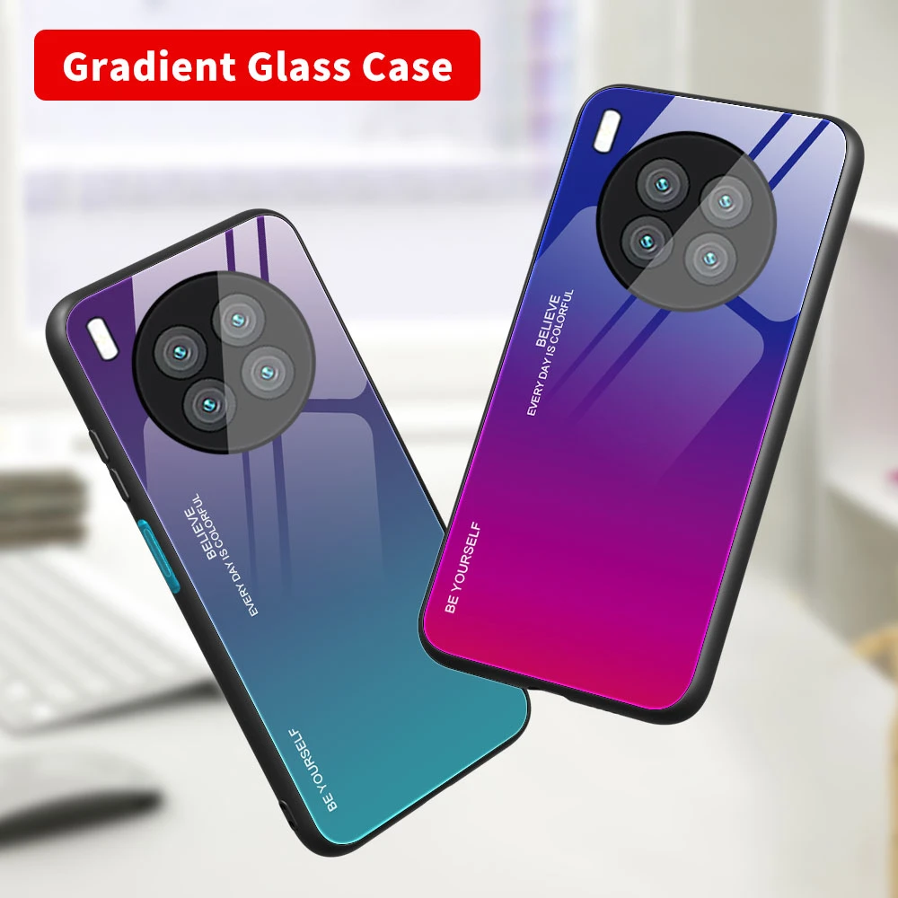 mobile phone pouch for ladies Gradient Glass Case For Huawei Nova8i 9Pro 8SE 7Pro 7i 6SE 5Z Dazzle Color shell Tempered Glass Cover For P Smart 2021 Y7A Y7P designer phone pouch