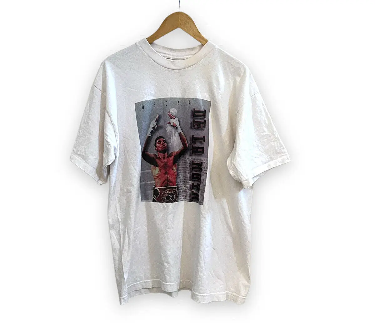 T-Shirt Vintage Anni '90 Oscar De La Hoya Boxing White Rap Tee Promo Taglia Xl Wbc