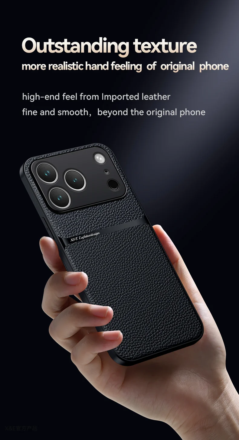 Magnetic Leather Back Case for iPhone 17 & 16 Series – Premium Protective Car Holder Phone Cover