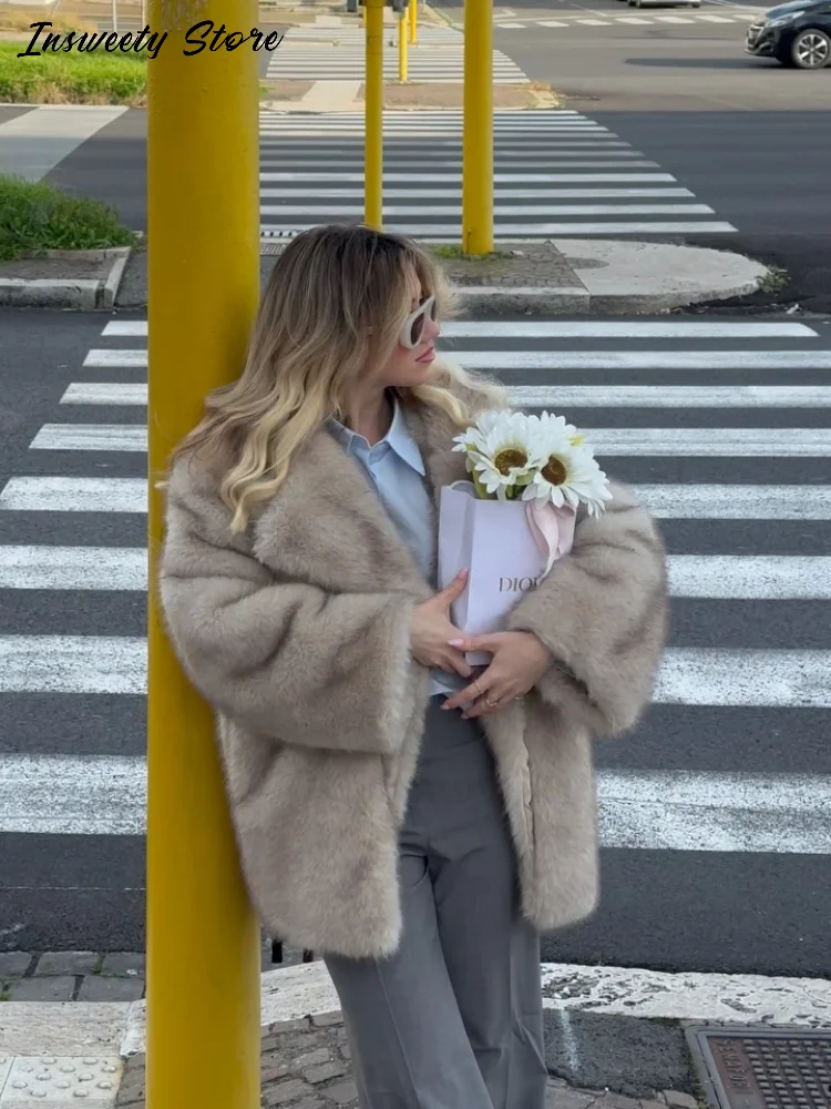  Elegant Dyed Tipped Faux Fur Coat Women's Long Sleeve Turn-down Collar Warm Jacket 2025 Autumn Winter Wealthy Style Outerwear