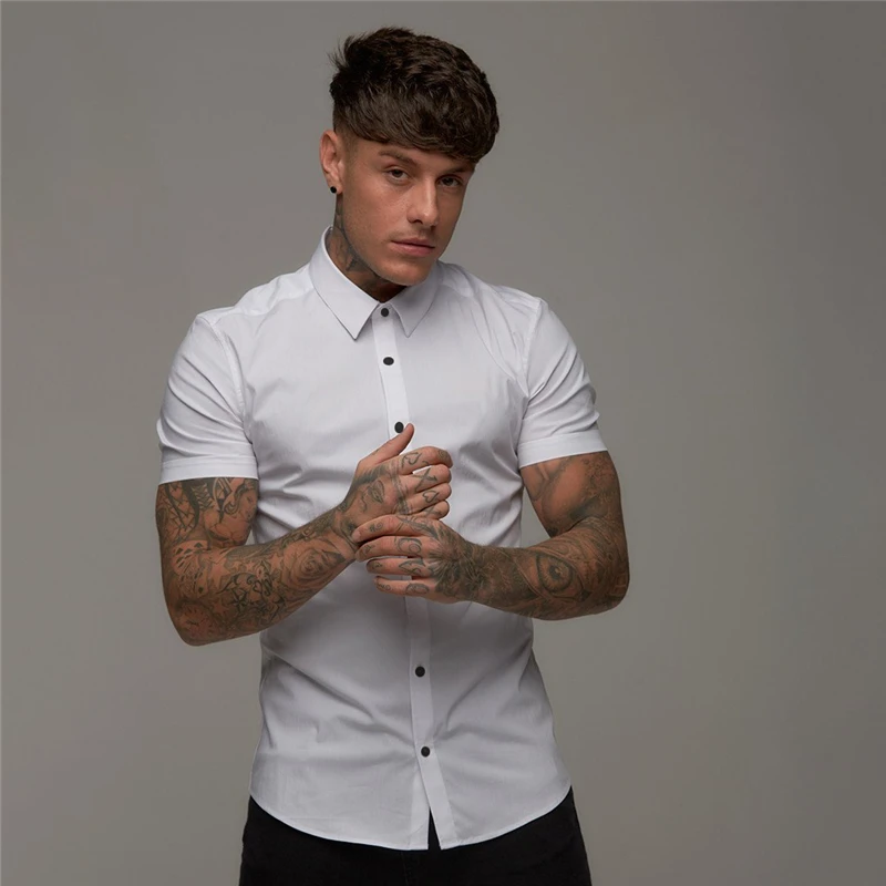 Summer Men's Shirt European American Fashion Trend Slim Fit Shirt For Men Cardigan T-shirt Mens Short Sleeve Shirt Men Blouse 3