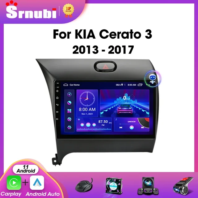 Srnubi Car Radio for Kia Cerato 3 K3 2013-2017 Multimedia 2 Din Android 12 GPS Carplay Head Unit Stereo Audio Video Player WIFI