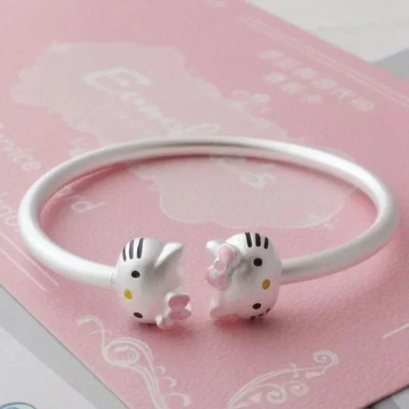 Sanrio Hello Kitty Bracelet Diamond Silver Plated Cartoon Bracelet Jewelry Girl Birthday and Holiday Gifts